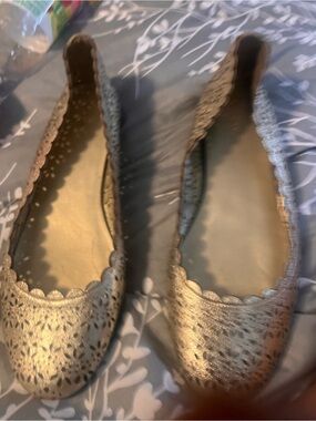 Coach Women's Scalloped Laser-Cut Metallic Ballet Flats - Champagne